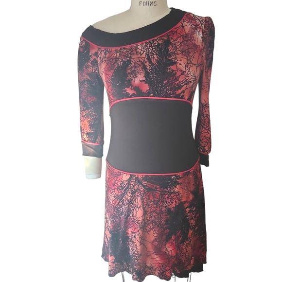 Annie50 Off-shoulder Stretch Dress - size M - Brown and multi pink - Picture 4 of 6